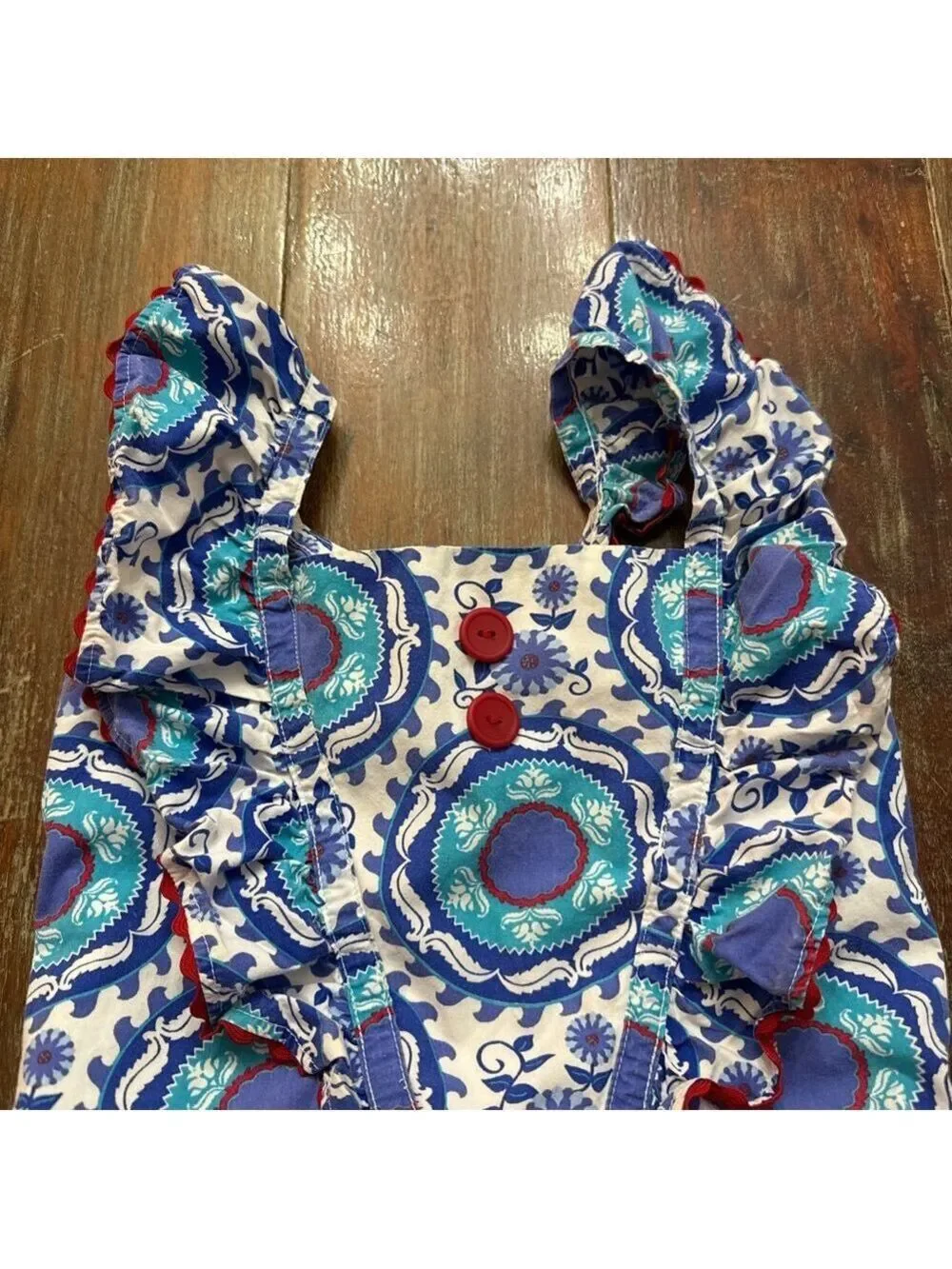 Kelly's Kids Blue Paisley Ruffle Romper Size 7 8